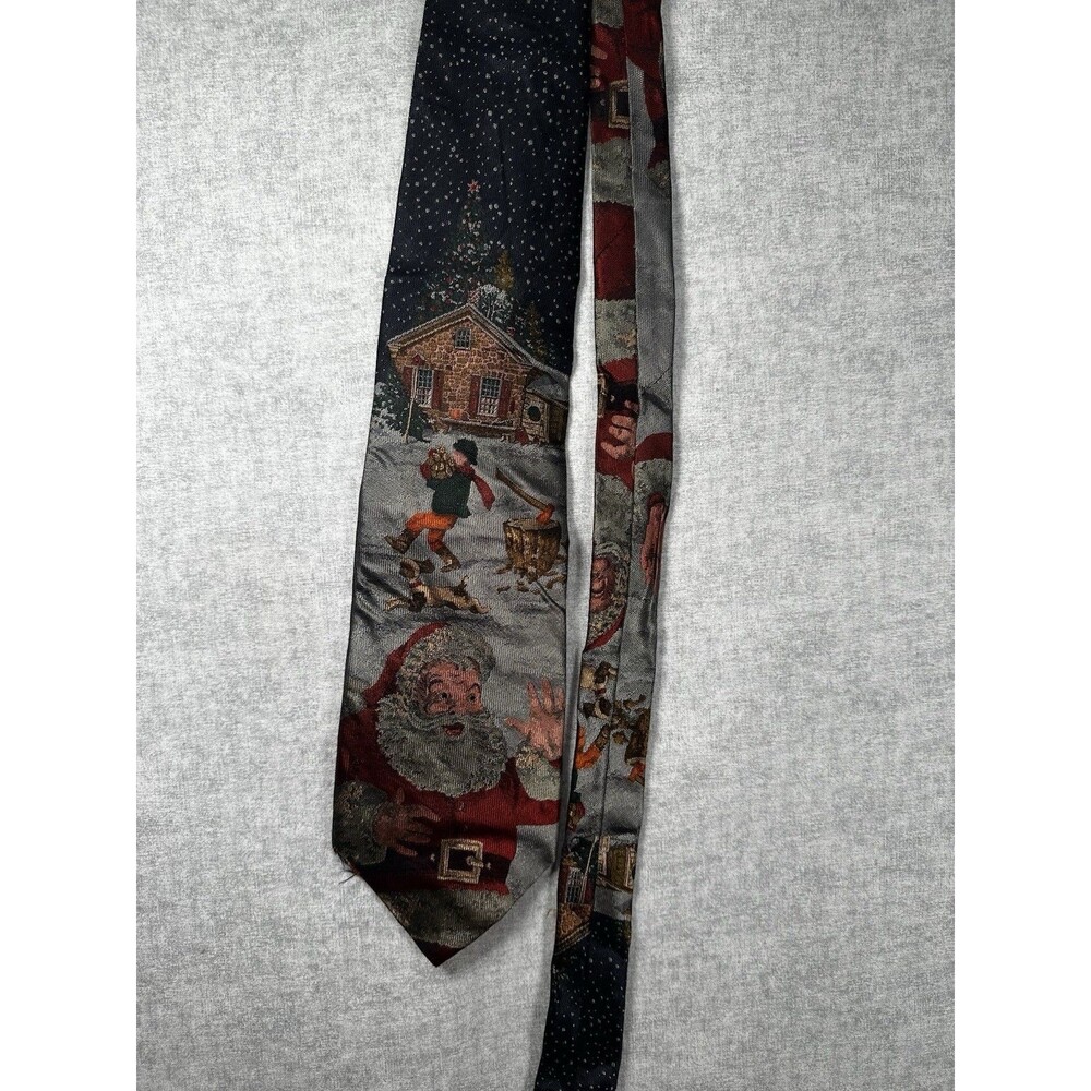 J CREW Christmas Santa Claus Novelty Snow Scene Silk Tie Narrow